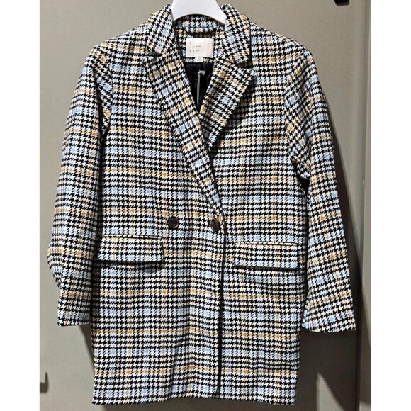 A New Day Black Blue Gold Houndstooth Wool Blend Blazer Jacket Overcoat -- Sz XS - Picture 2 of 10